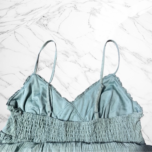 Max + Ash Sage Green Smocked Tiered Mini Dress size M - Picture 4 of 4